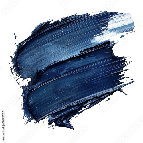 A close-up of a blue paint stroke against a white background.  The strokes are thick and textured, creating a dynamic and abstract composition. photo