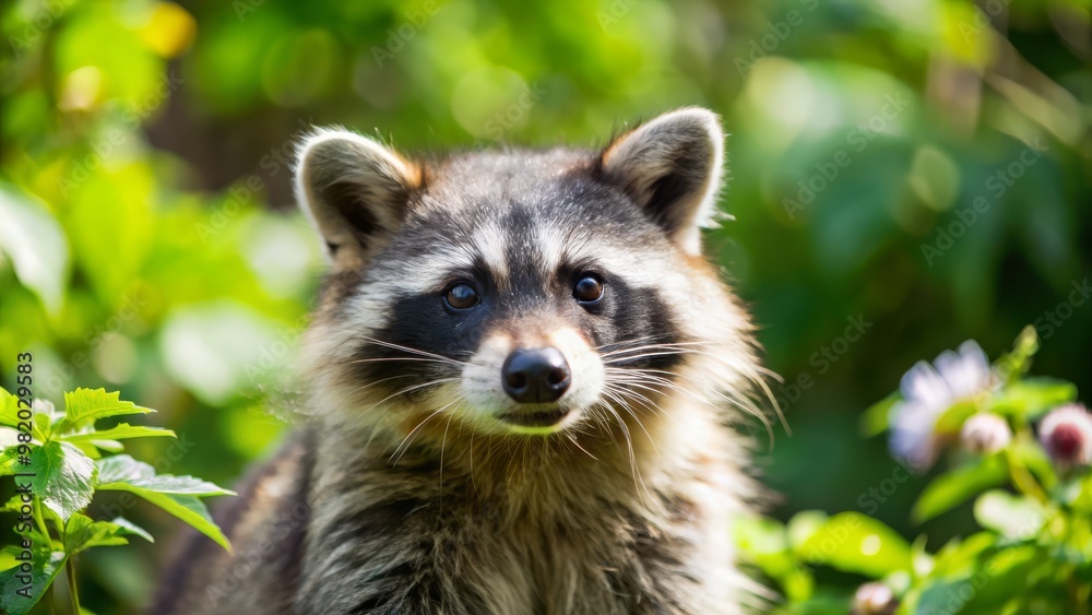 A crisp, high-definition photo of a raccoon basking in the warmth of summer.