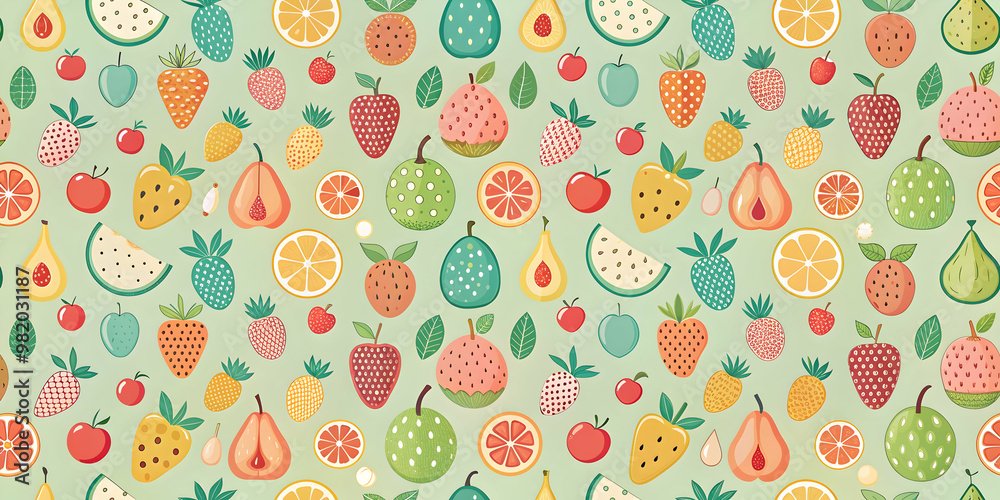 Seamless retro style pattern of cute fruits in a pastel color palette , retro, seamless, cute, fruits, pattern, background Seamless retro style pattern of cute fruits in a pastel color palette , retro, seamless, cute, fruits, pattern, background