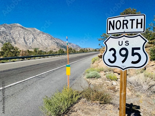 North US 395 Highway sign near Bishop, CA.