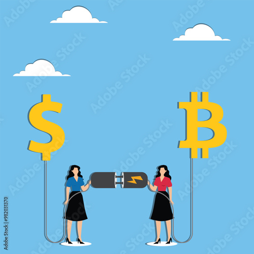 Major currency pair for forex trading, speculation of currencies, finance and investment concept, Businesswoman connecting currency sign with another one