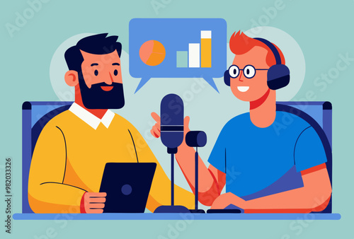 Engaging podcast interview with hosts discussing data and analytics insights