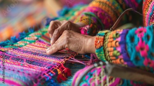 Thai village women demonstrating the art of weaving on a community loom