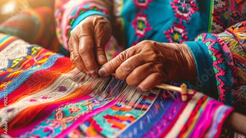 Thai village women demonstrating the art of weaving on a community loom