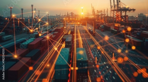 A Stunning Glimpse into Modern Logistics at Dusk, Highlighting Connectivity and Efficiency.