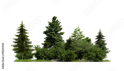 Obraz na płótnie forest various tree, grass and plant, flat ground, isolated transparent background w salonie
