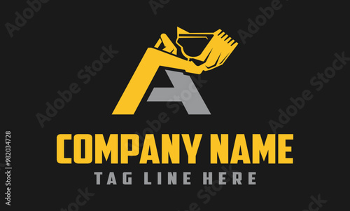  Letter A Bulldozer Arm Logo Design 