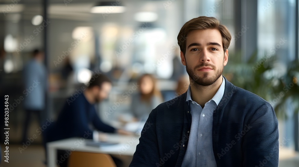 Young Man in Business Attire Standing in Modern Office