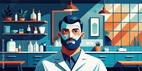 Spa day serenity: man enjoying rejuvenating facial treatment in modern beauty salon