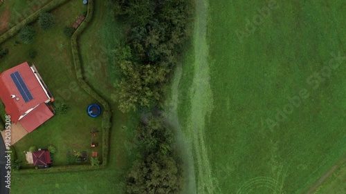 Drone shot of overflowing river from top photo