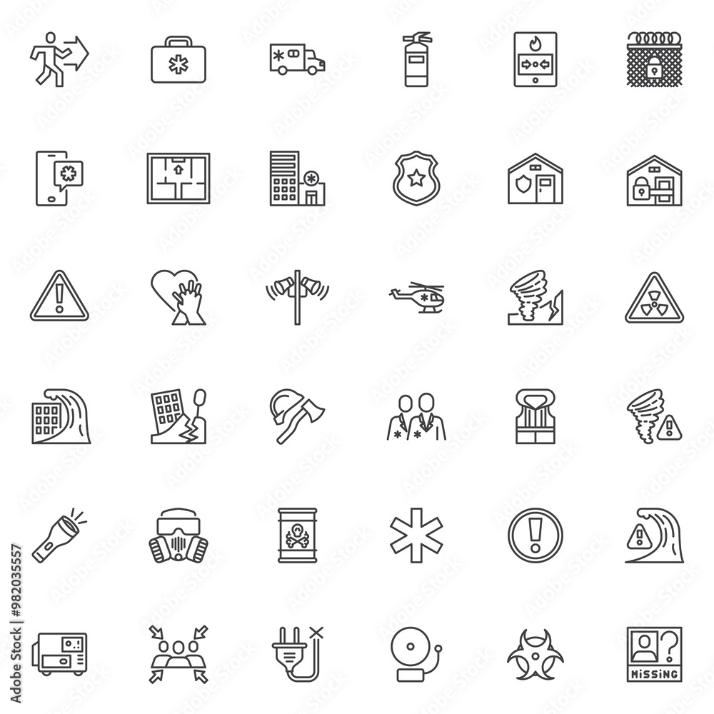 Emergency related line icons set