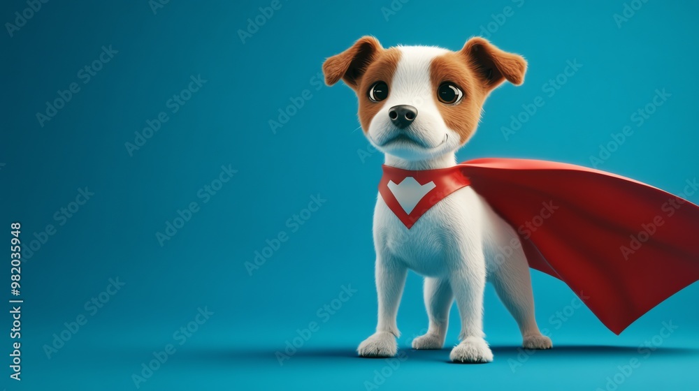Fototapeta premium A cute cartoon dog with a superhero cape and a determined look.