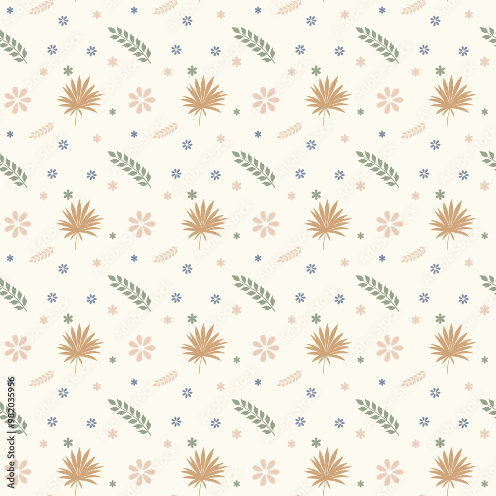 Neutral minimalist Seamless pattern with leaves and flowers. Neutral minimalist Seamless pattern with leaves and flowers.