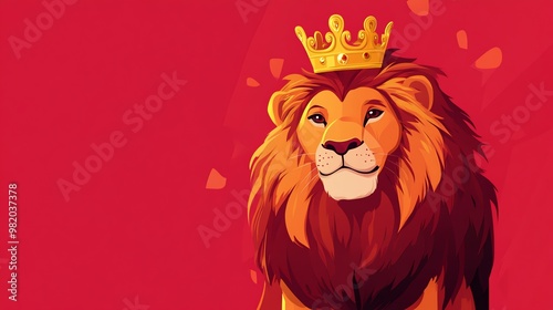 A proud lion with a golden crown, looking forward with determination.