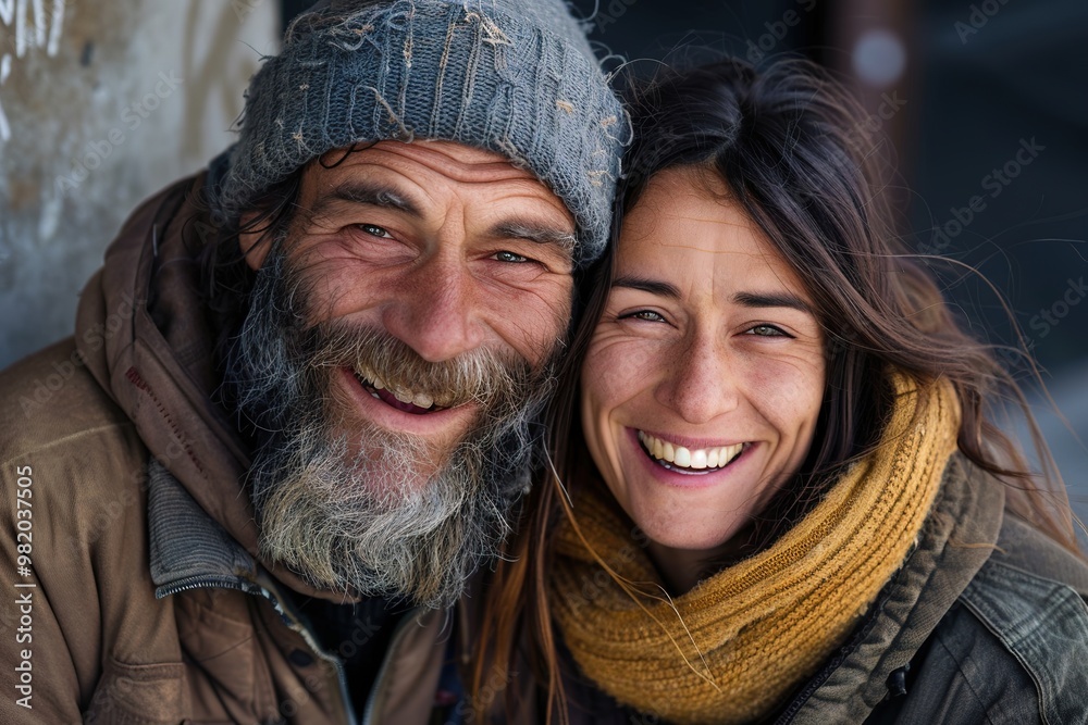 Smiling man and woman sharing a joyful moment together Smiling man and woman sharing a joyful moment together