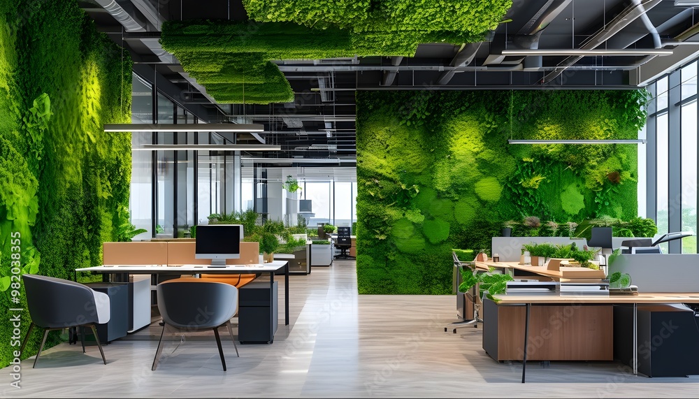 Eco-friendly modern corporate office design featuring green walls that ...