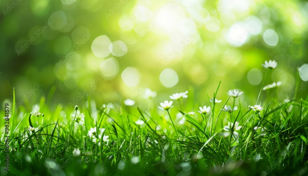 Grassy Field of Delicate White Blossoms Under Soft Sunlight