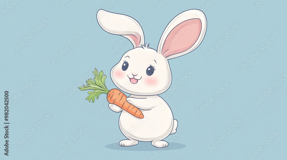 A cute cartoon bunny rabbit holding a carrot. A cute cartoon bunny rabbit holding a carrot.