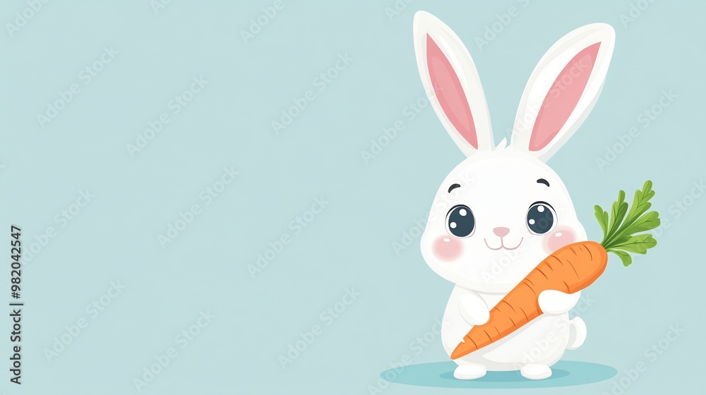 Cute cartoon bunny holding a carrot.