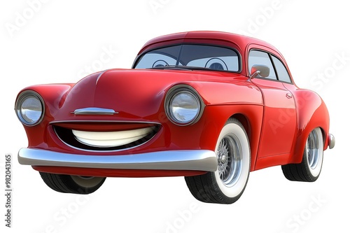 Cartoon red passenger car with a smile on a transparent background