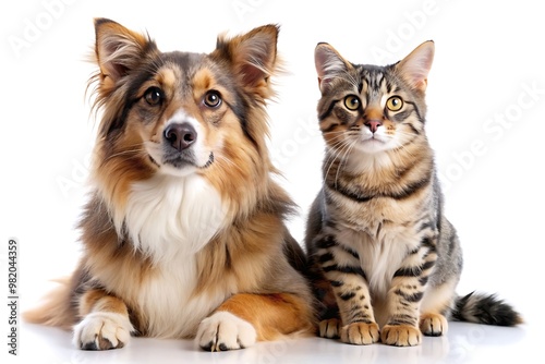 Cat and Dog Portrait. Pets on White Canvas. Cat and Dog in Studio.