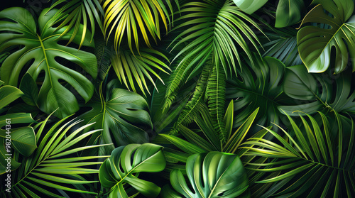 Wallpaper Mural Seamless pattern of tropical leaves in vibrant green shades, fresh and natural. Generative AI. Torontodigital.ca