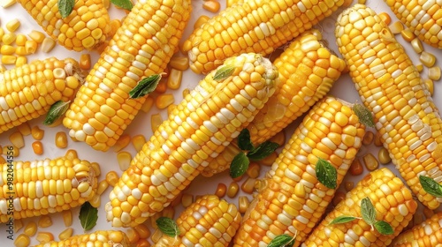 Texture pattern of fresh corn vegetables with seamless. Generative AI.