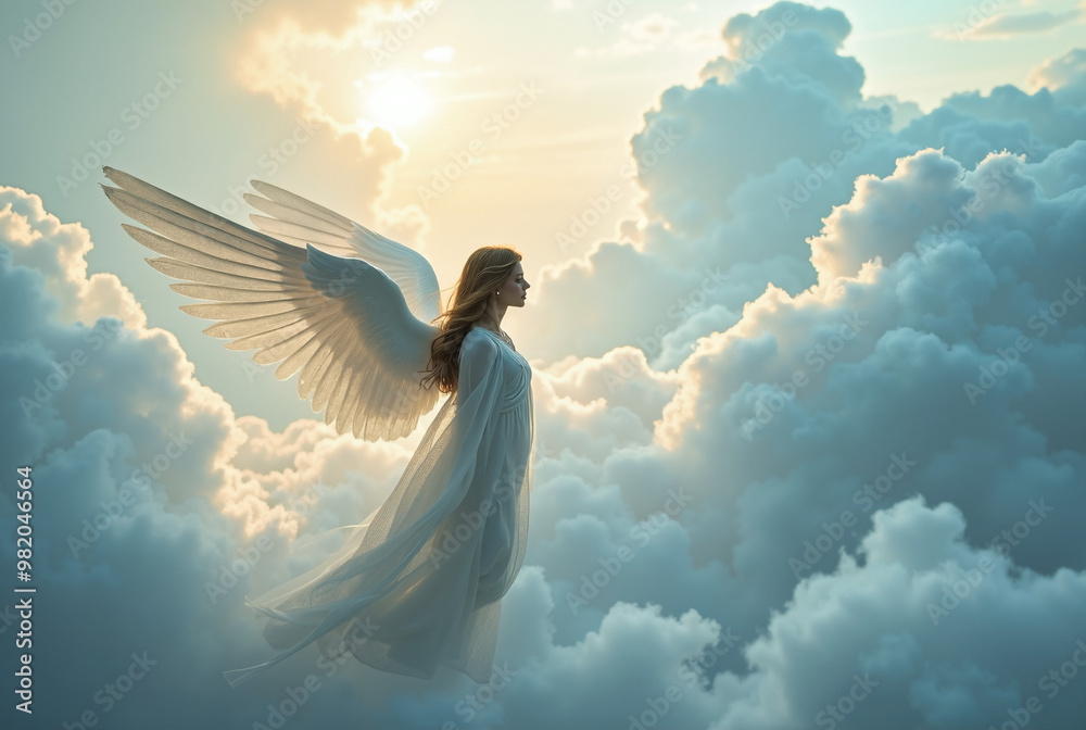 Ethereal Angel Gliding Through Clouds: Spiritual Imagery for Inspirational Media, Wellness Branding, and Peaceful Decor Ethereal Angel Gliding Through Clouds: Spiritual Imagery for Inspirational Media, Wellness Branding, and Peaceful Decor