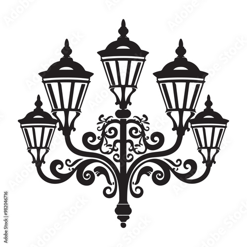 Isolated vintage lamppost, Vintage Garden Lamp Silhouette street light vector illustration