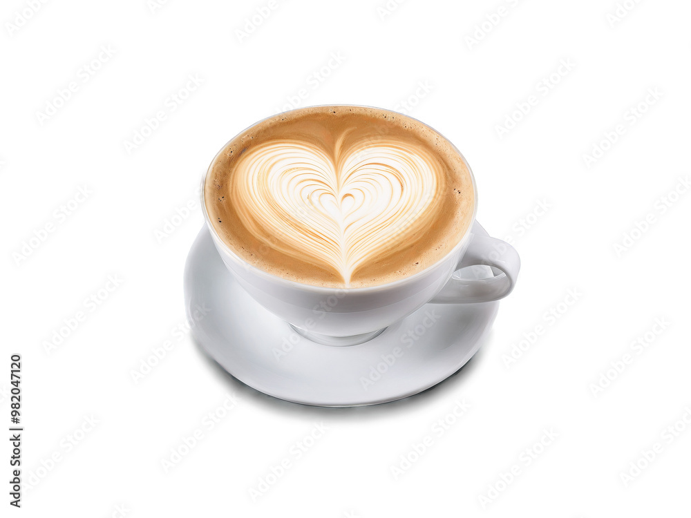 Latte A creamy latte in a tall elegant glass with a heart shaped foam art