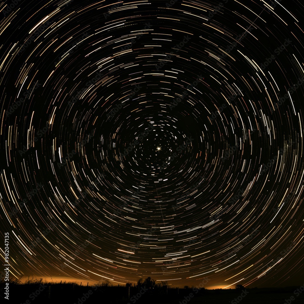 Celestial Dance Long Exposure Captures Star Trails in Circular Motion Against Night Sky Celestial Dance Long Exposure Captures Star Trails in Circular Motion Against Night Sky