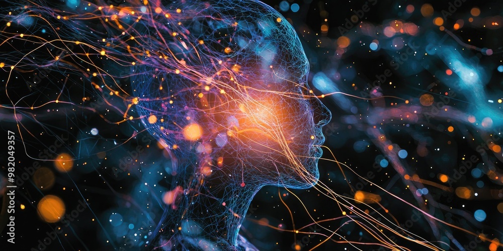 A glowing neural network of the human nervous system, with electric impulses traveling through the body, symbolizing the transmission of signals between the brain and lim A glowing neural network of the human nervous system, with electric impulses traveling through the body, symbolizing the transmission of signals between the brain and lim