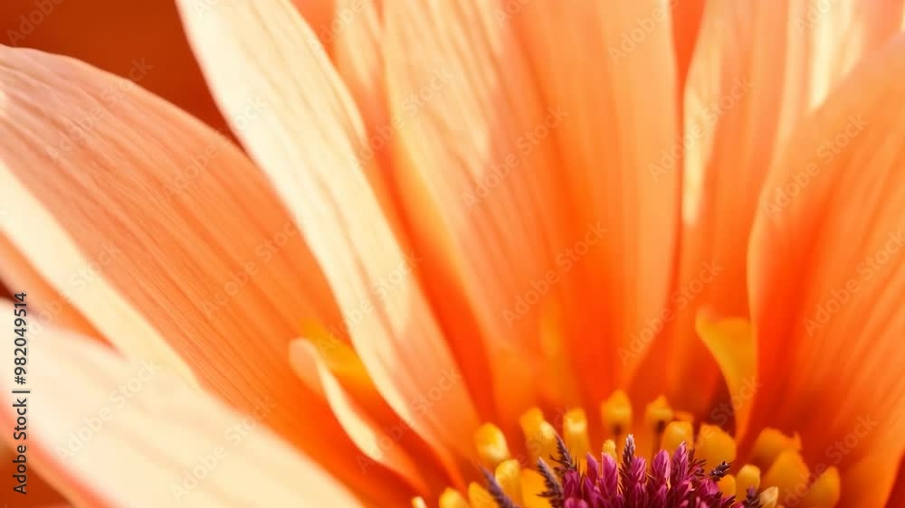 Vibrant petals: close-up of orange flower with purple and yellow center Vibrant petals: close-up of orange flower with purple and yellow center