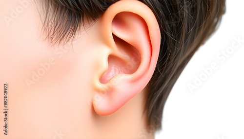 An ear representing listening, attention or eavesdropping isolated on a white background photo