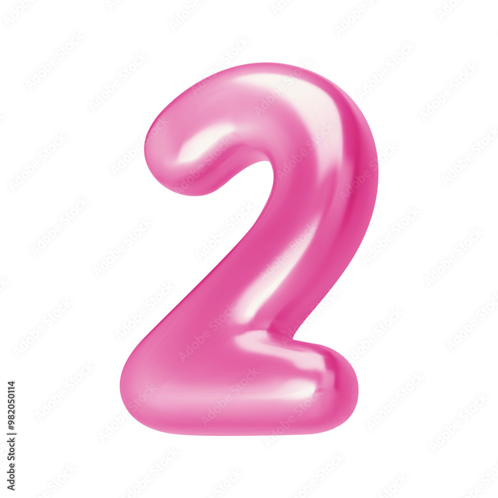 Number pink 2. Foil and chrome balloon number two in 3d style. Realistic design elements isolated on white background. Vector illustration Number pink 2. Foil and chrome balloon number two in 3d style. Realistic design elements isolated on white background. Vector illustration