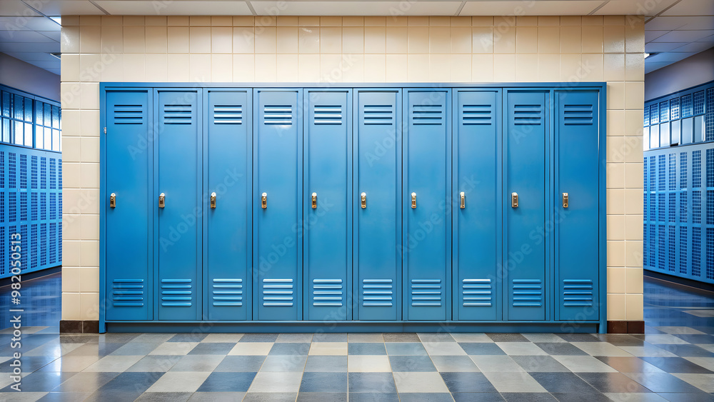 Old blue metal locker in a high school hallway, school, education, lockers, storage, hallway, vintage, traditional, high school Old blue metal locker in a high school hallway, school, education, lockers, storage, hallway, vintage, traditional, high school