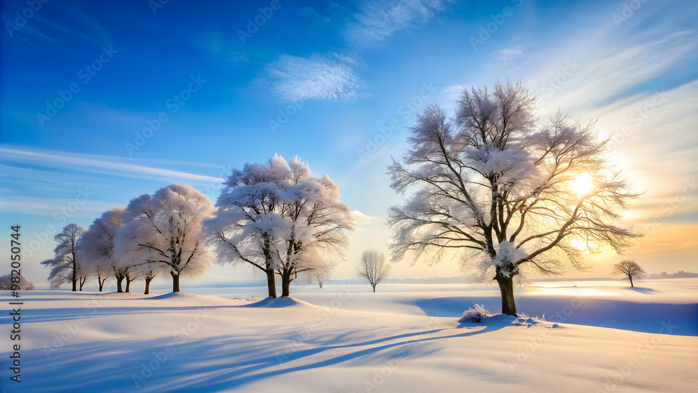 Snow-covered winter landscape with bare trees , winter, landscape, trees, snow, cold, outdoor, nature, white, frost, frozen Snow-covered winter landscape with bare trees , winter, landscape, trees, snow, cold, outdoor, nature, white, frost, frozen