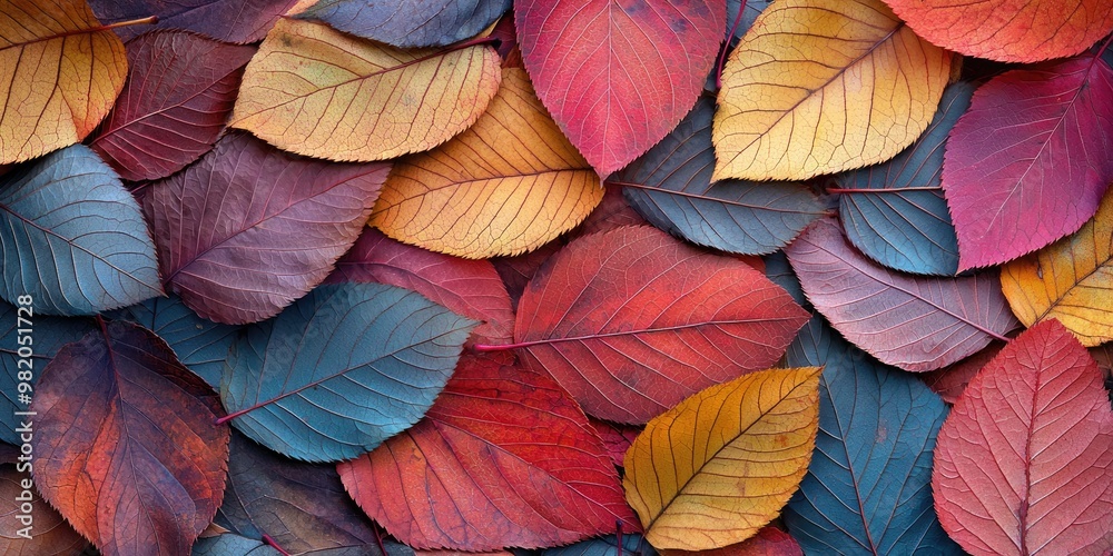 A close-up of a pile of colorful autumn leaves, with the textures of the veins and colors of each leaf vividly detailed, creating a warm, inviting fall atmosphere A close-up of a pile of colorful autumn leaves, with the textures of the veins and colors of each leaf vividly detailed, creating a warm, inviting fall atmosphere