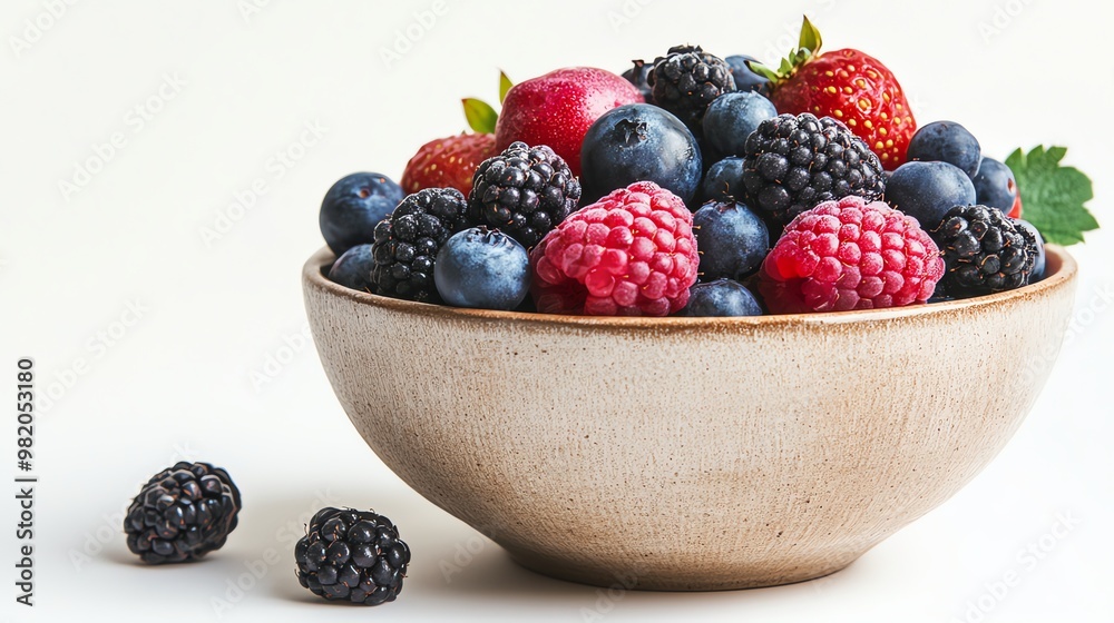 Bowl of fresh berries, including strawberries, raspberries, blueberries, and blackberries. Bowl of fresh berries, including strawberries, raspberries, blueberries, and blackberries.