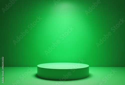 Empty green background and podium display with studio for showing or design concept