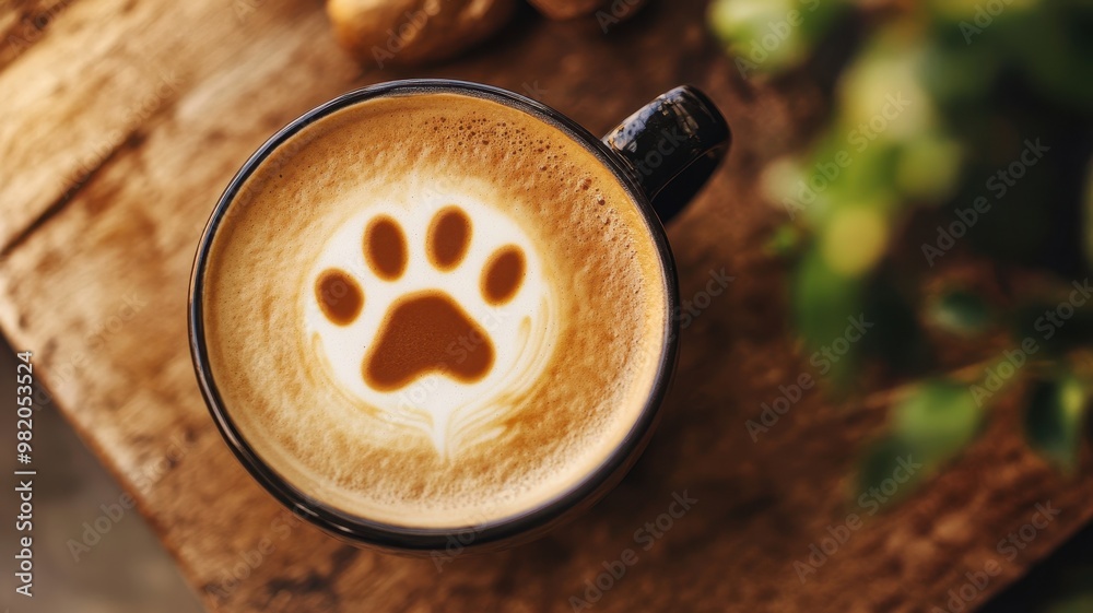 Cat or dog paw latte art coffee in white mug on wooden table at pet cafe,kawaii latte art in japan cafe,pet friendly,Barista making latte art in a cup of coffee,cafe or bistro with hot drink to go. Cat or dog paw latte art coffee in white mug on wooden table at pet cafe,kawaii latte art in japan cafe,pet friendly,Barista making latte art in a cup of coffee,cafe or bistro with hot drink to go.