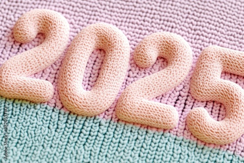 Knitted 2025 Text in 3D Cartoon - Colorful and Cozy New Year Design for Print and Digital Media
