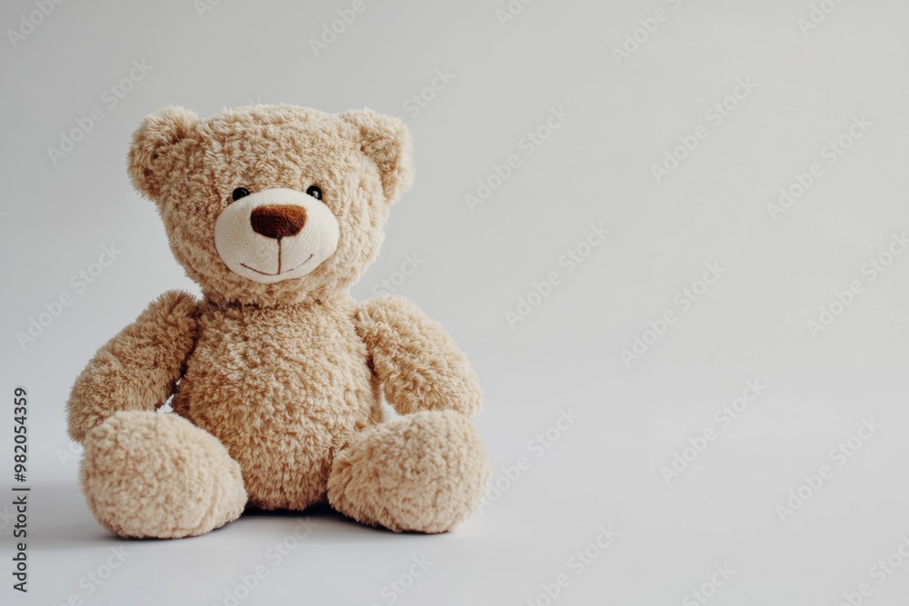 A soft plush teddy bear with open arms sitting on a plain surface, inviting warmth and comfort in a cozy setting A soft plush teddy bear with open arms sitting on a plain surface, inviting warmth and comfort in a cozy setting
