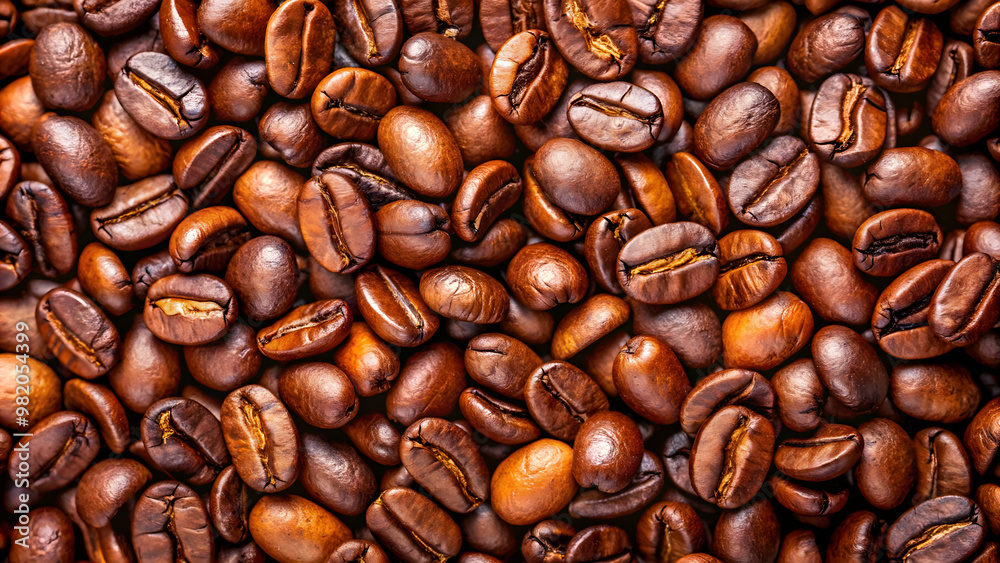Fototapeta premium Close-up of freshly roasted coffee beans, aroma, caffeine, beverage, dark roast, espresso, fragrant, morning ritual, organic