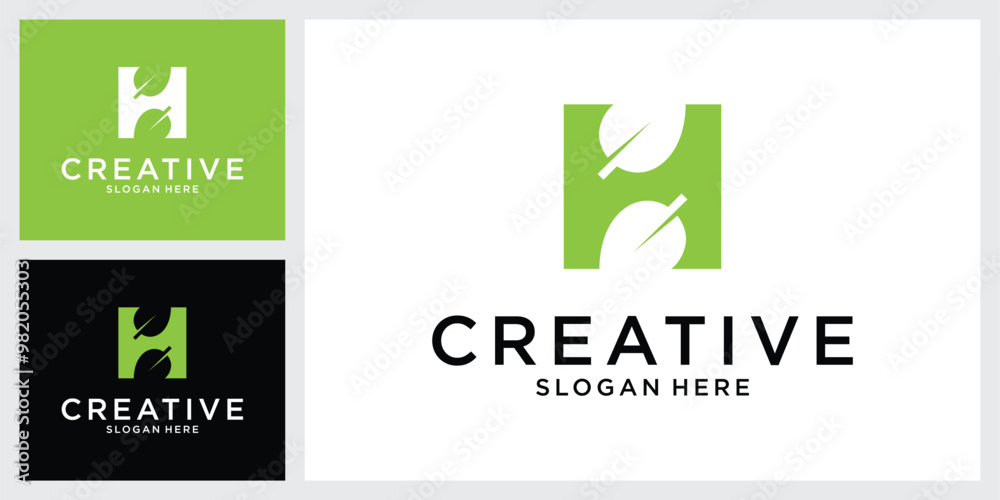 Initial letter H logo with leaves icon. Initial letter H logo with leaves icon.
