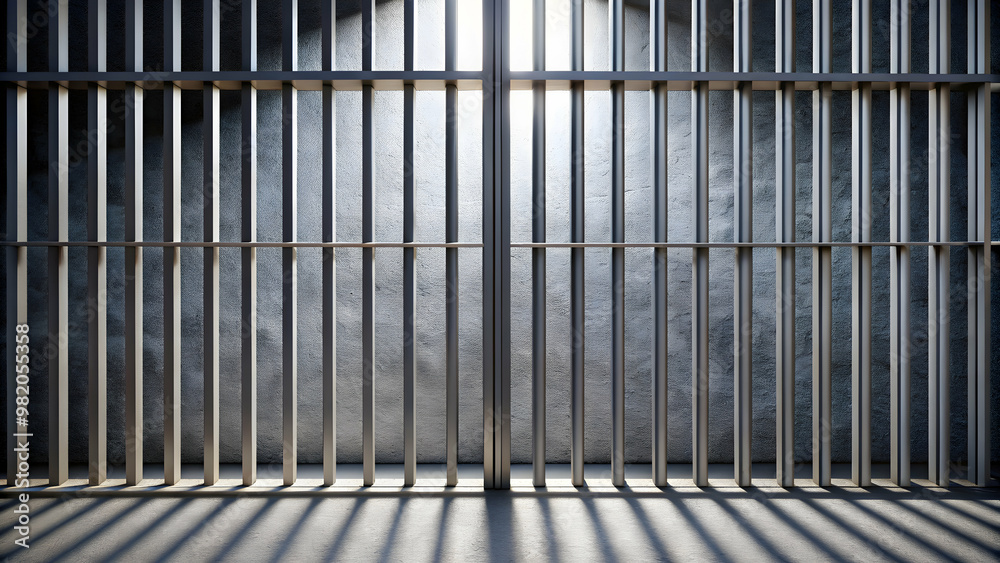 Metal jail bars with shadows, prison, incarceration, security, confinement, bars, metal, locked up, crime Metal jail bars with shadows, prison, incarceration, security, confinement, bars, metal, locked up, crime