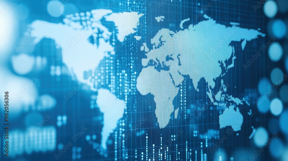 A digital world map with binary code background, representing global technology and connectivity. A digital world map with binary code background, representing global technology and connectivity.