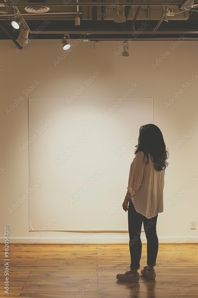 Woman Observing Large Blank Canvas Woman Observing Large Blank Canvas
