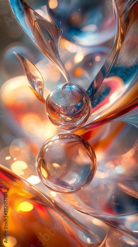 Captivating Close-Up of Swirling Glass Orbs Reflecting Warm Light With Vibrant Colors in an Abstract Artistic Composition