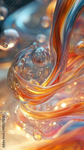 Swirling Colors and Bubbles Create a Mesmerizing Abstract Composition in a Vibrant, Artistic Display